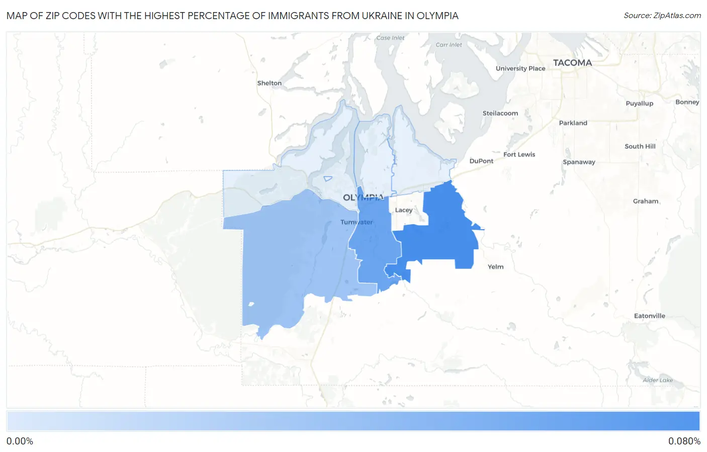 Zip Codes with the Highest Percentage of Immigrants from Ukraine in Olympia Map