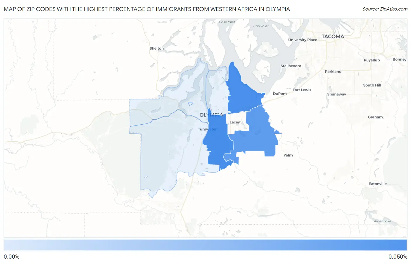 Zip Codes with the Highest Percentage of Immigrants from Western Africa in Olympia Map