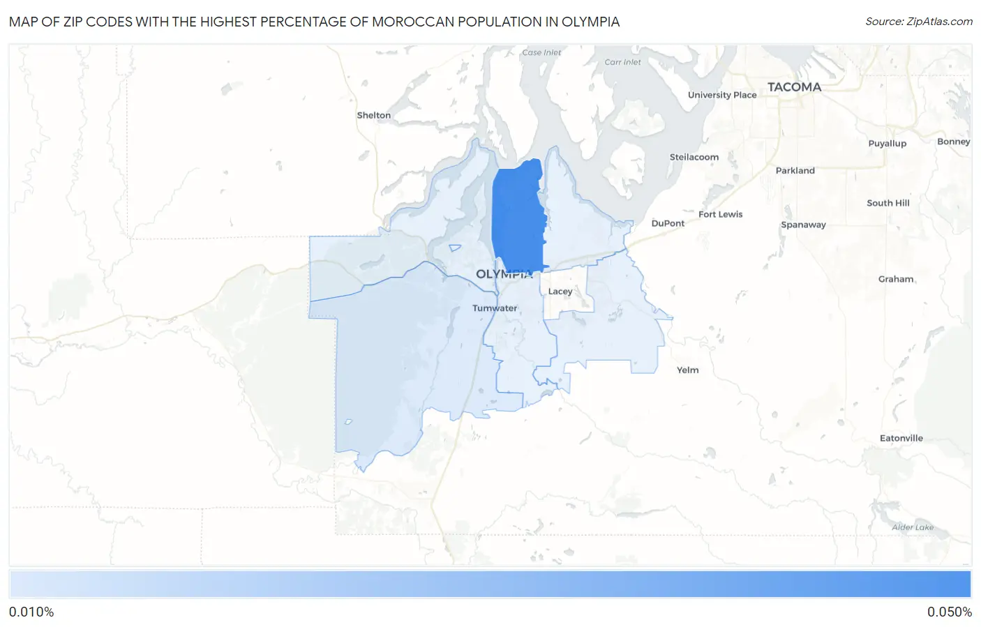 Zip Codes with the Highest Percentage of Moroccan Population in Olympia Map