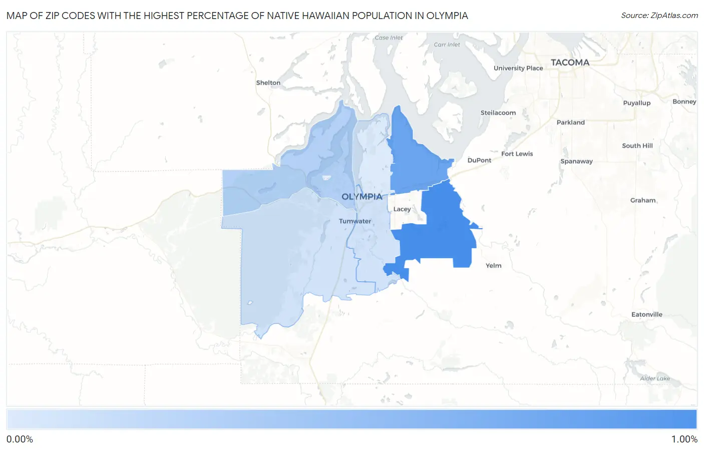 Zip Codes with the Highest Percentage of Native Hawaiian Population in Olympia Map
