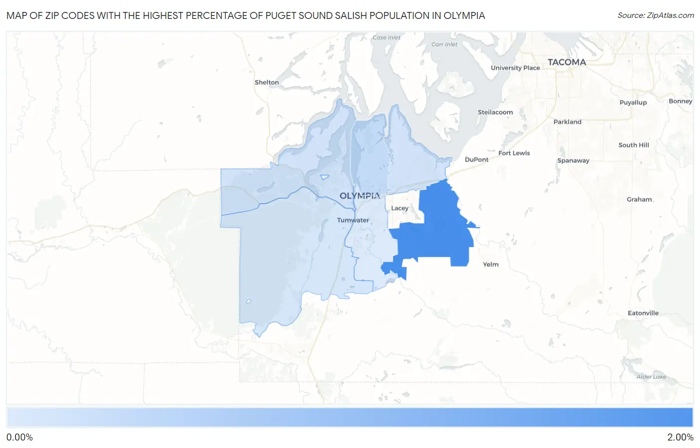 Zip Codes with the Highest Percentage of Puget Sound Salish Population in Olympia Map