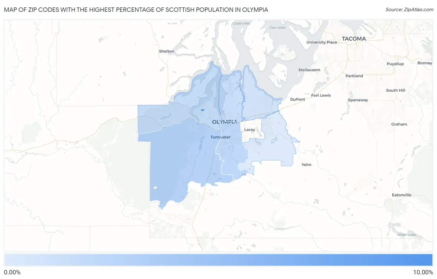 Zip Codes with the Highest Percentage of Scottish Population in Olympia Map