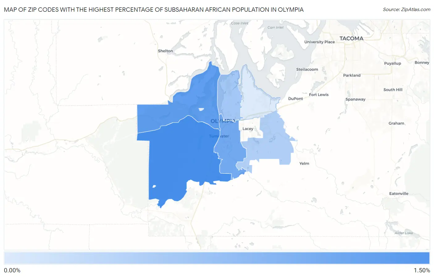 Zip Codes with the Highest Percentage of Subsaharan African Population in Olympia Map