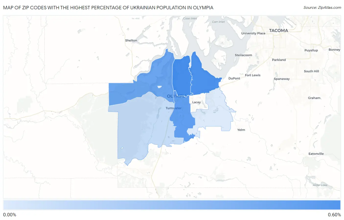 Zip Codes with the Highest Percentage of Ukrainian Population in Olympia Map