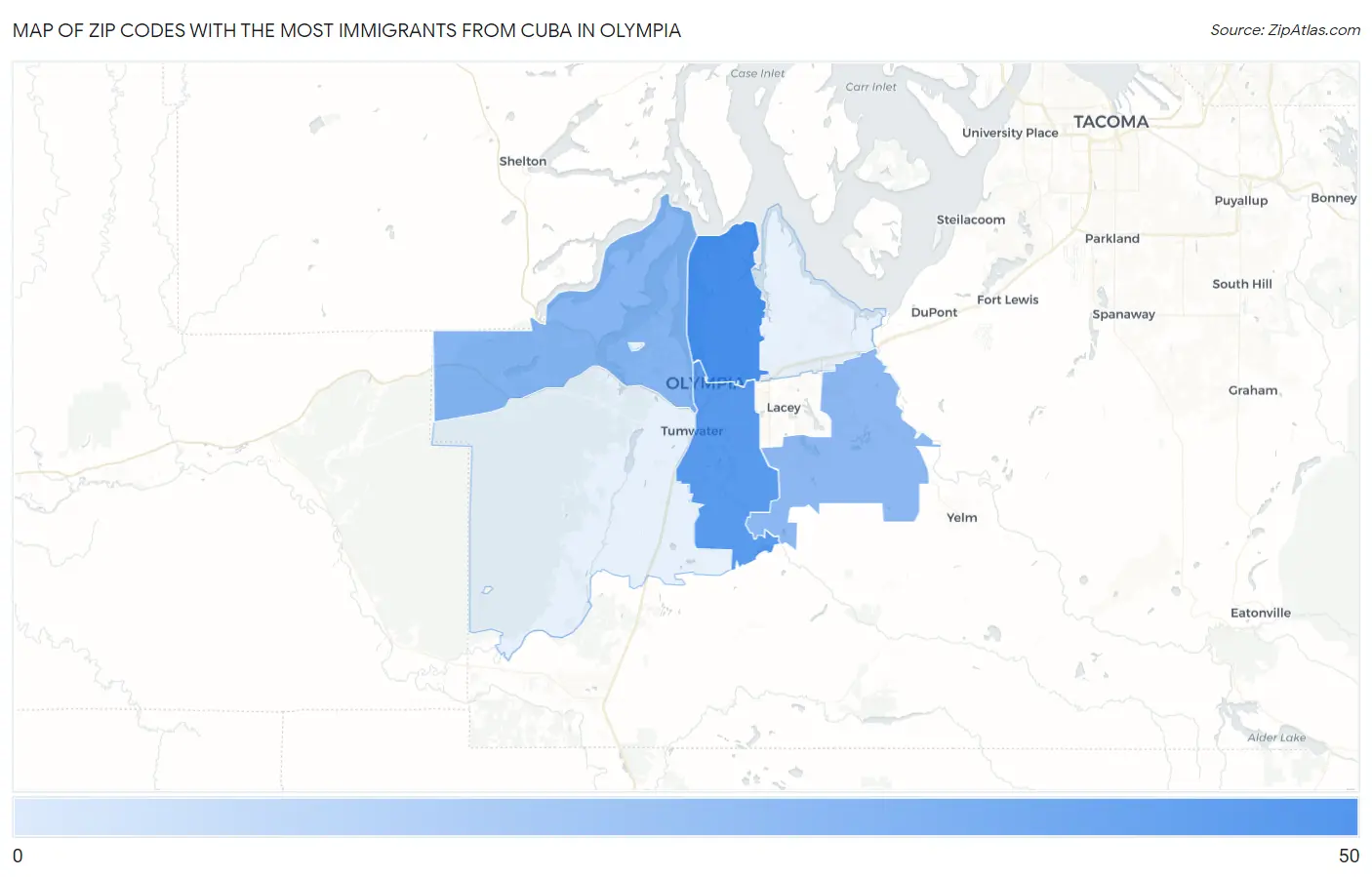 Zip Codes with the Most Immigrants from Cuba in Olympia Map