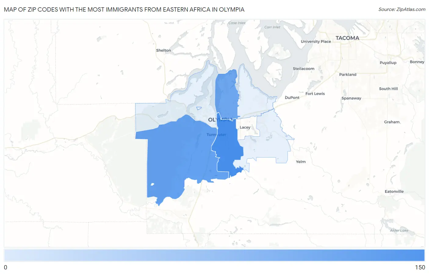 Zip Codes with the Most Immigrants from Eastern Africa in Olympia Map