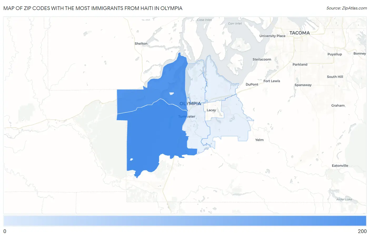 Zip Codes with the Most Immigrants from Haiti in Olympia Map