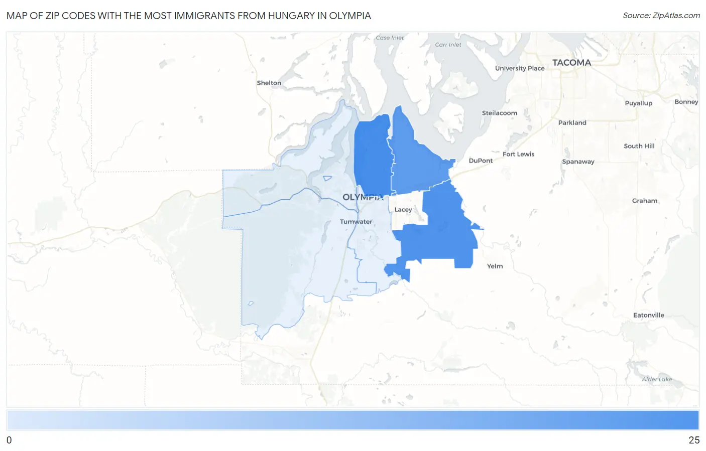 Zip Codes with the Most Immigrants from Hungary in Olympia Map