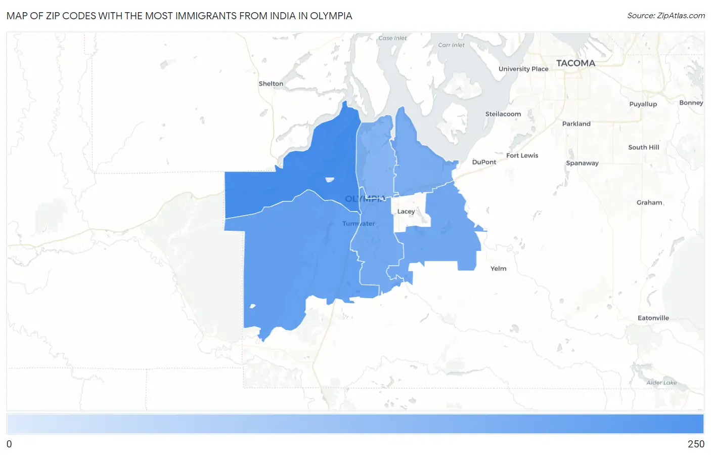 Zip Codes with the Most Immigrants from India in Olympia Map