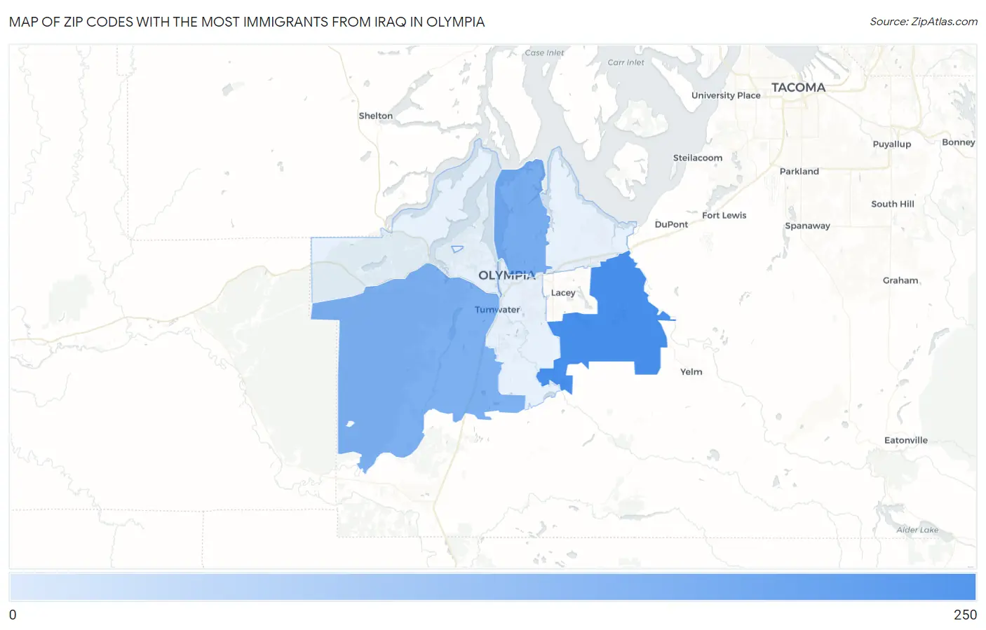 Zip Codes with the Most Immigrants from Iraq in Olympia Map