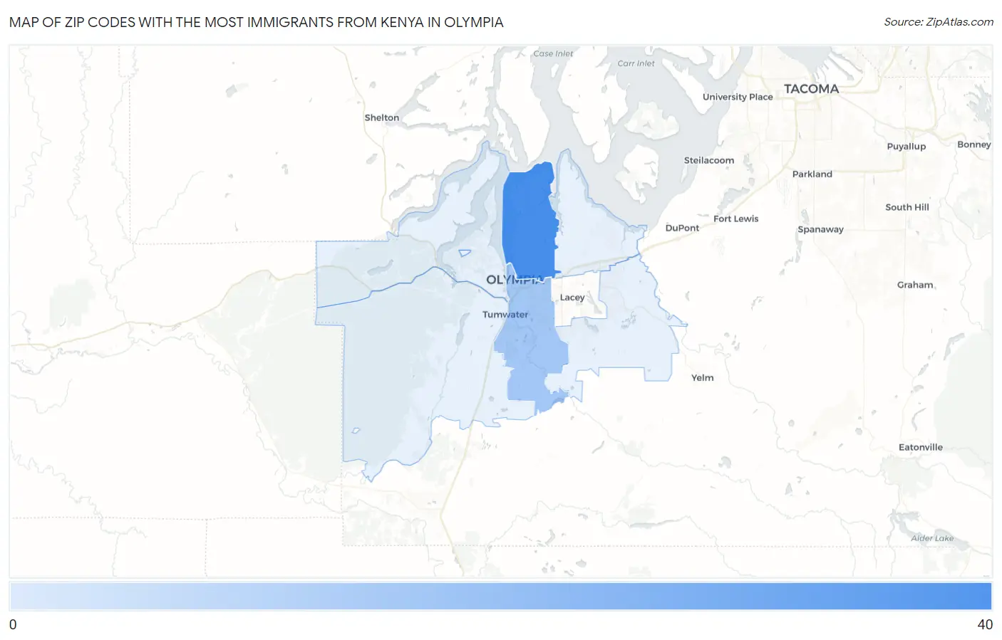 Zip Codes with the Most Immigrants from Kenya in Olympia Map