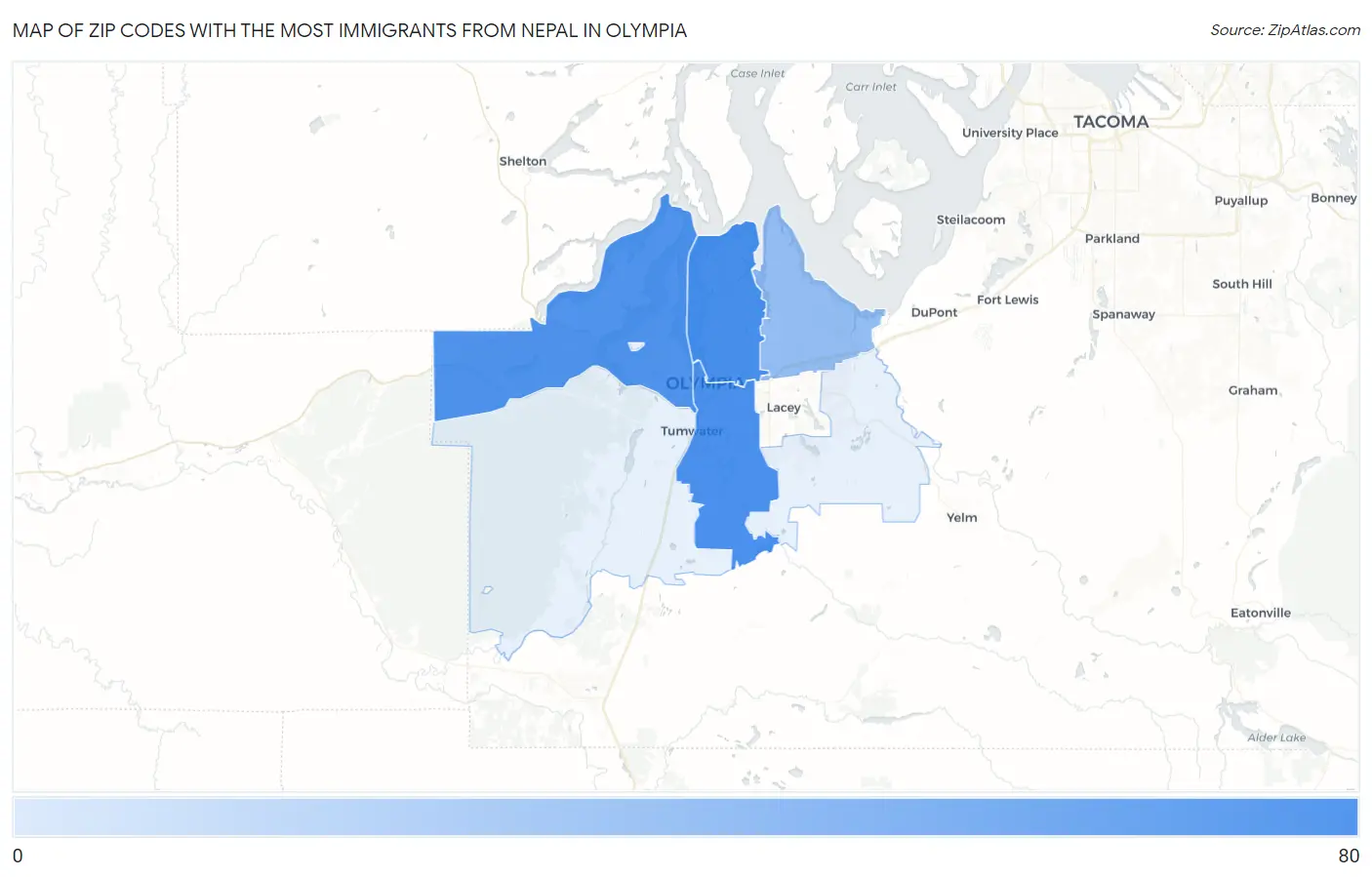 Zip Codes with the Most Immigrants from Nepal in Olympia Map