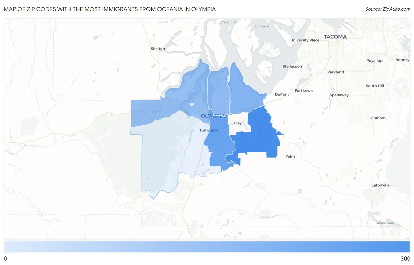 Zip Codes with the Most Immigrants from Oceania in Olympia Map