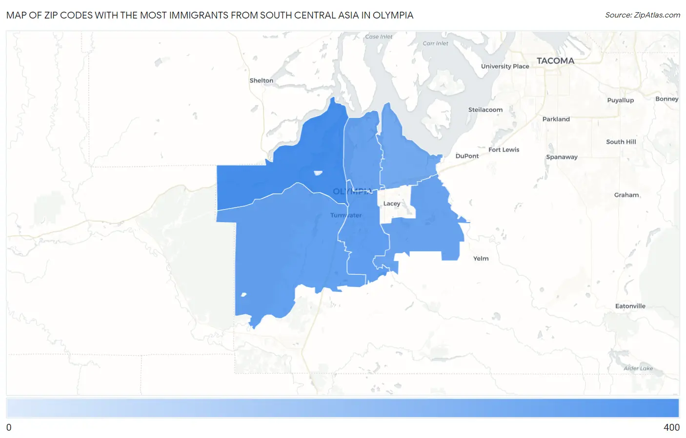 Zip Codes with the Most Immigrants from South Central Asia in Olympia Map