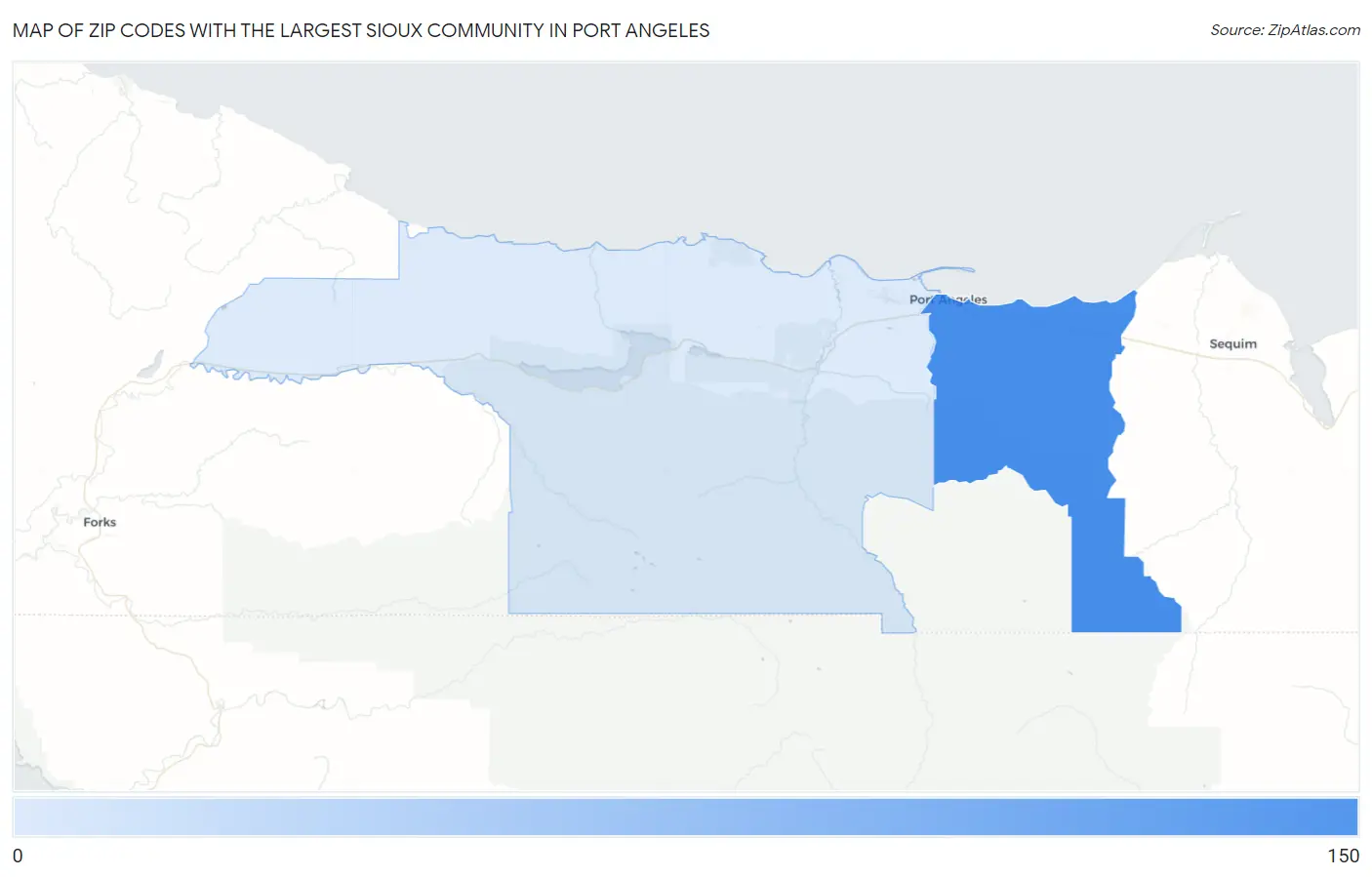 Zip Codes with the Largest Sioux Community in Port Angeles Map