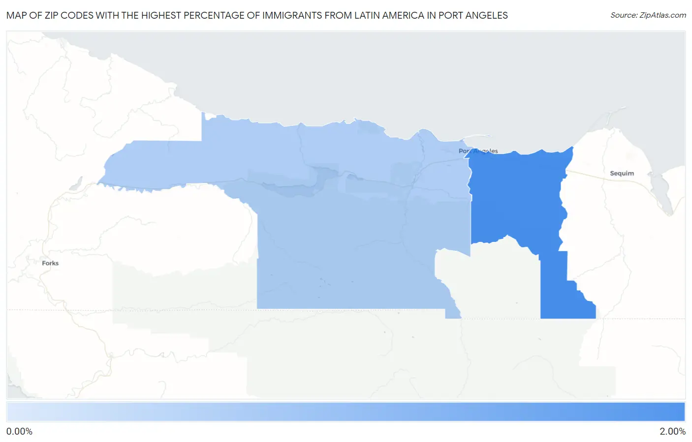 Zip Codes with the Highest Percentage of Immigrants from Latin America in Port Angeles Map