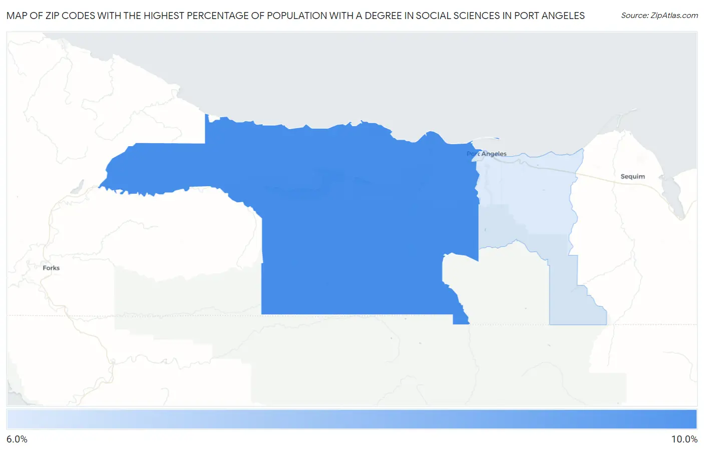 Zip Codes with the Highest Percentage of Population with a Degree in Social Sciences in Port Angeles Map