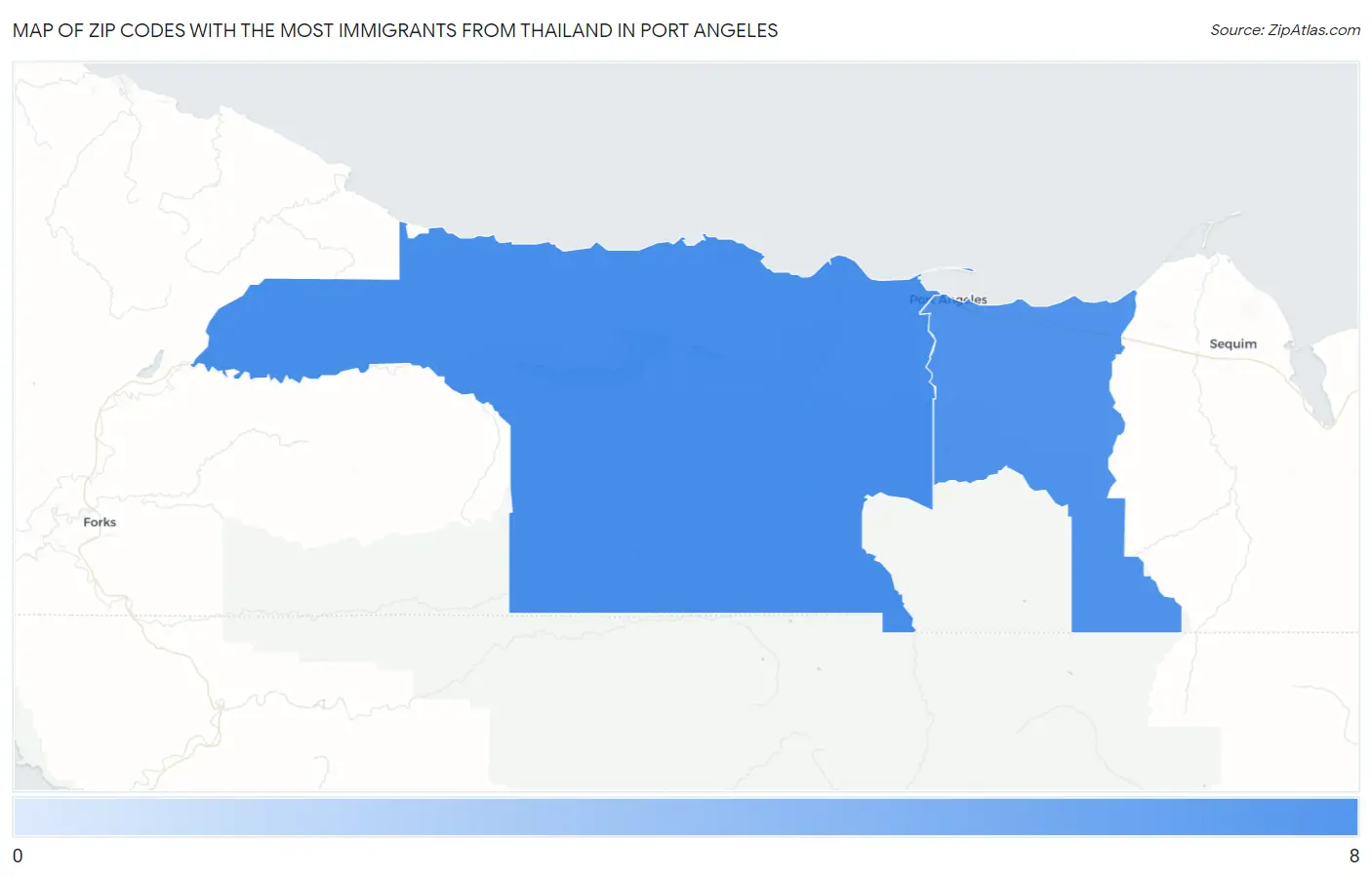 Zip Codes with the Most Immigrants from Thailand in Port Angeles Map