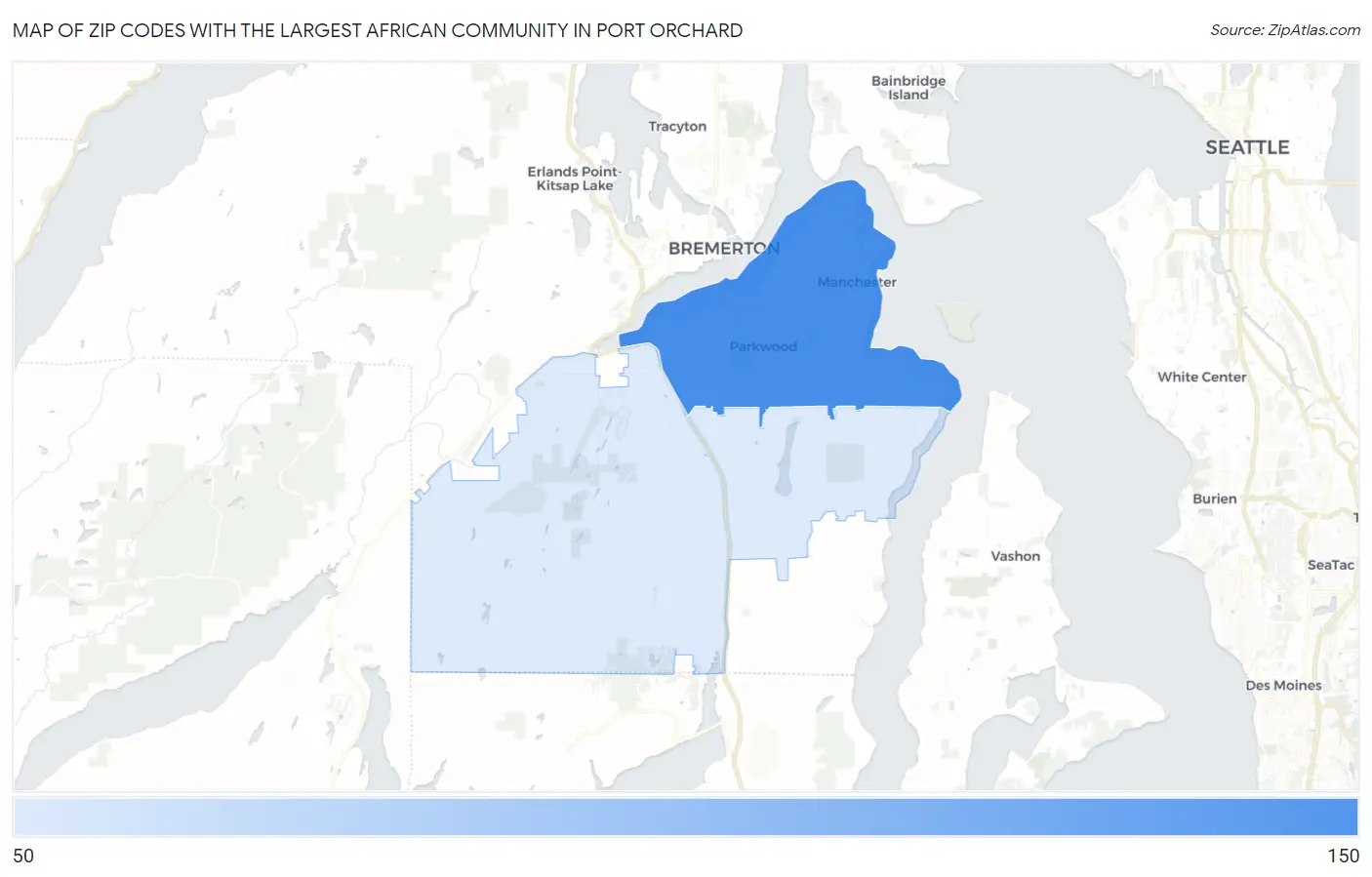 Zip Codes with the Largest African Community in Port Orchard Map