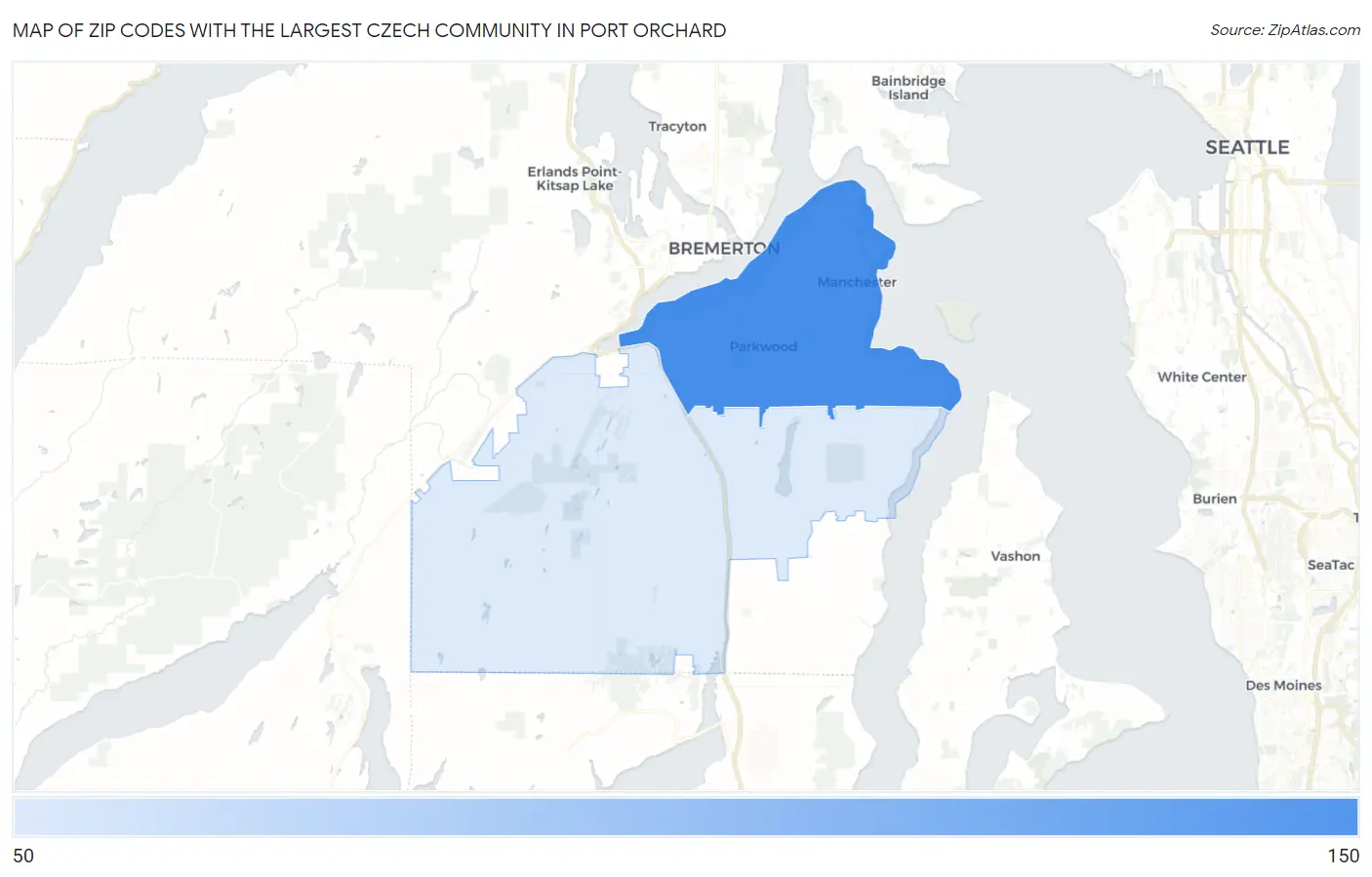 Zip Codes with the Largest Czech Community in Port Orchard Map