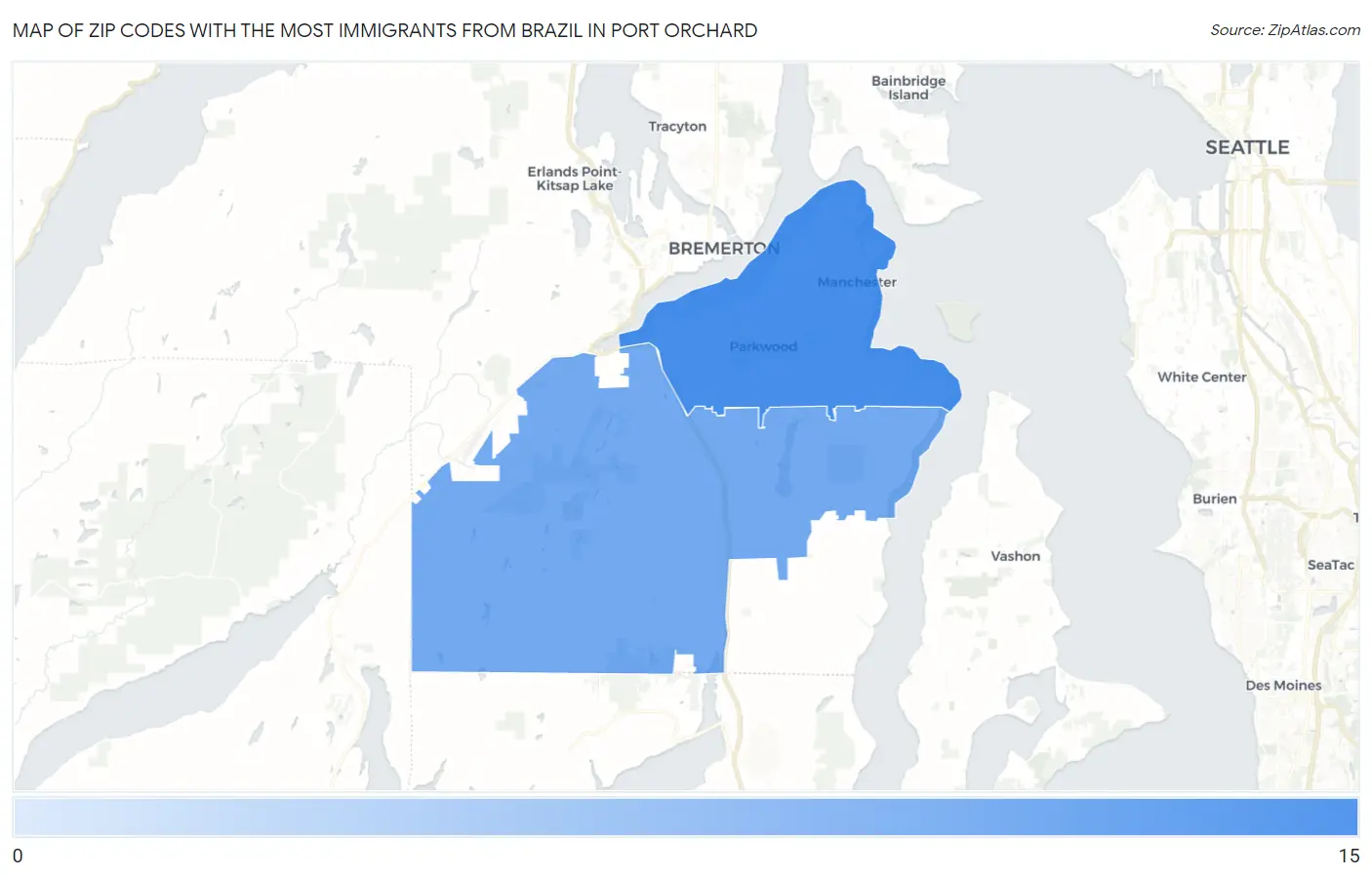 Zip Codes with the Most Immigrants from Brazil in Port Orchard Map