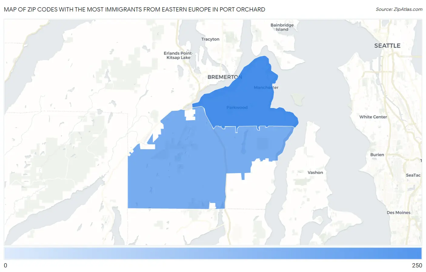 Zip Codes with the Most Immigrants from Eastern Europe in Port Orchard Map