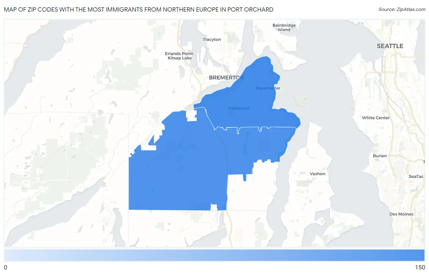 Zip Codes with the Most Immigrants from Northern Europe in Port Orchard Map