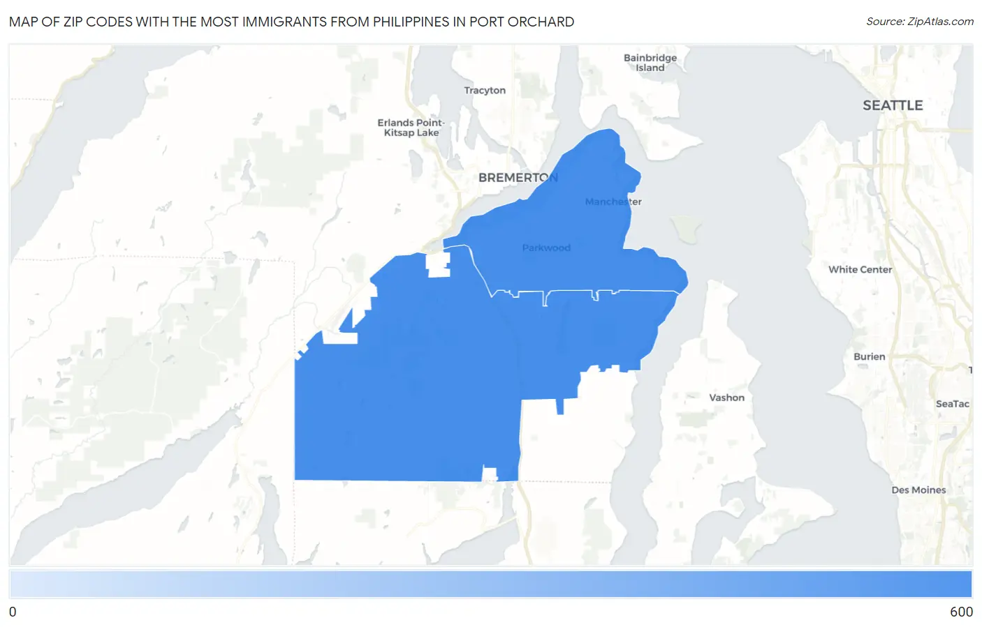 Zip Codes with the Most Immigrants from Philippines in Port Orchard Map