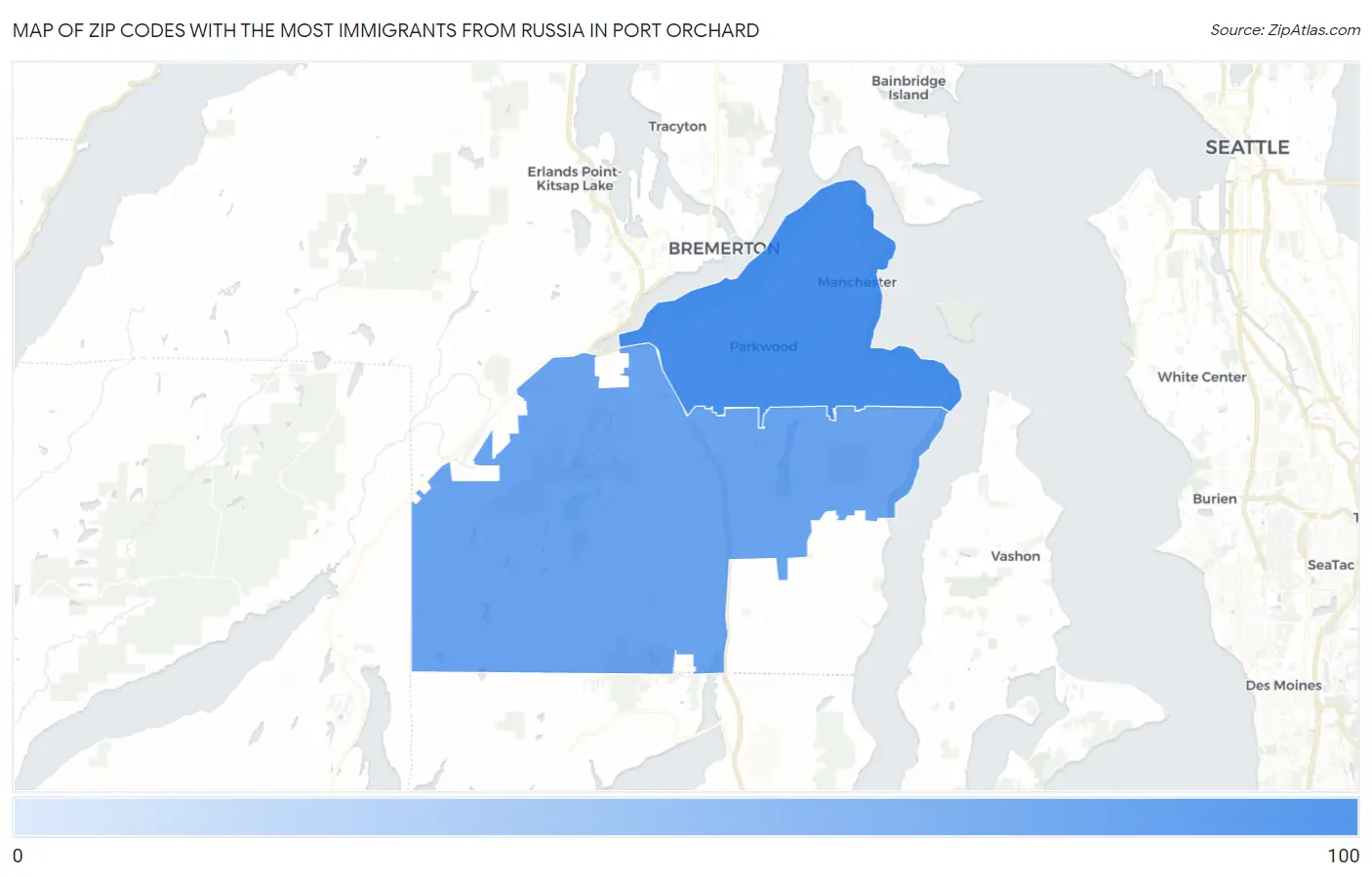 Zip Codes with the Most Immigrants from Russia in Port Orchard Map