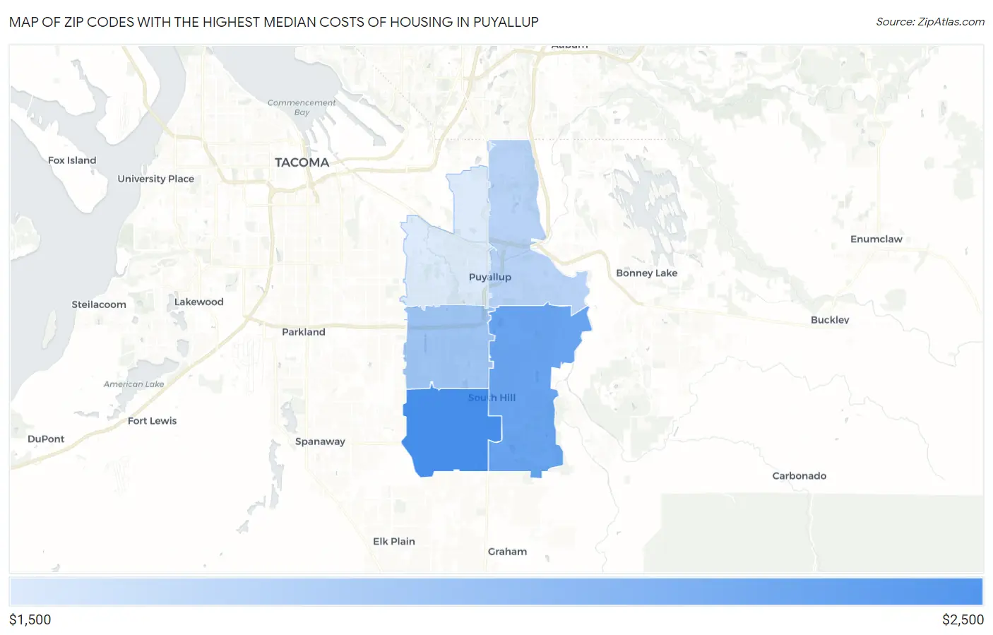 Zip Codes with the Highest Median Costs of Housing in Puyallup Map