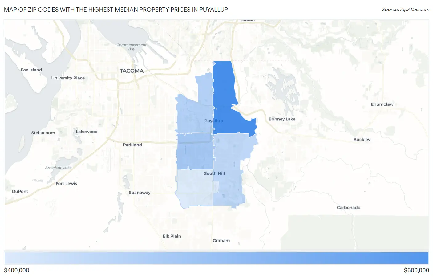 Zip Codes with the Highest Median Property Prices in Puyallup Map