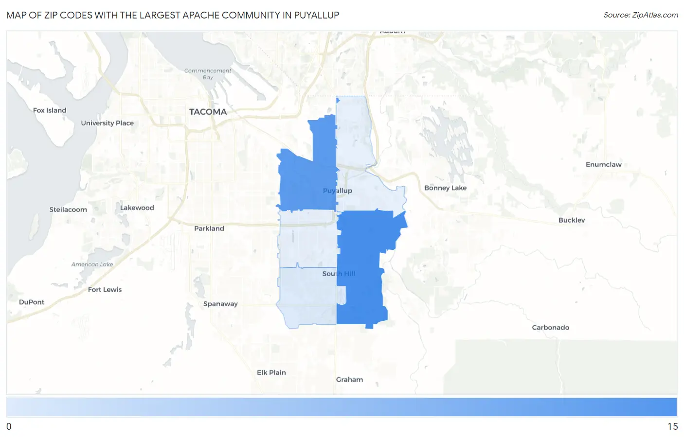 Zip Codes with the Largest Apache Community in Puyallup Map