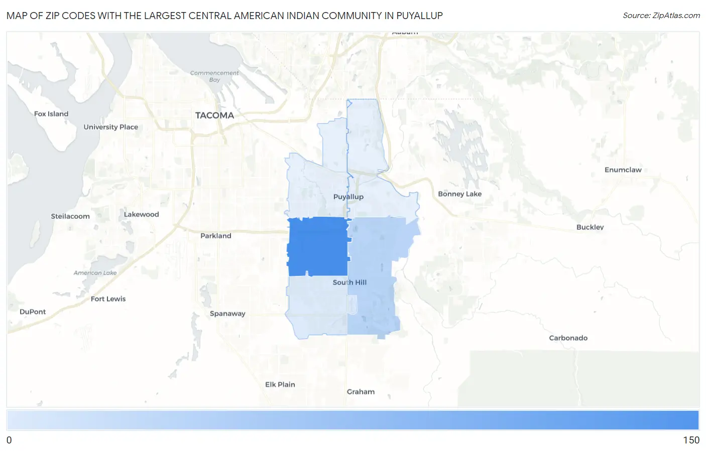 Zip Codes with the Largest Central American Indian Community in Puyallup Map