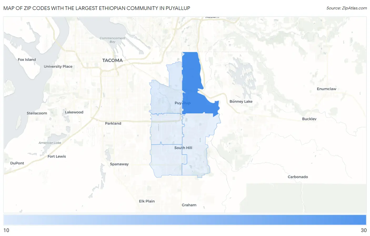 Zip Codes with the Largest Ethiopian Community in Puyallup Map