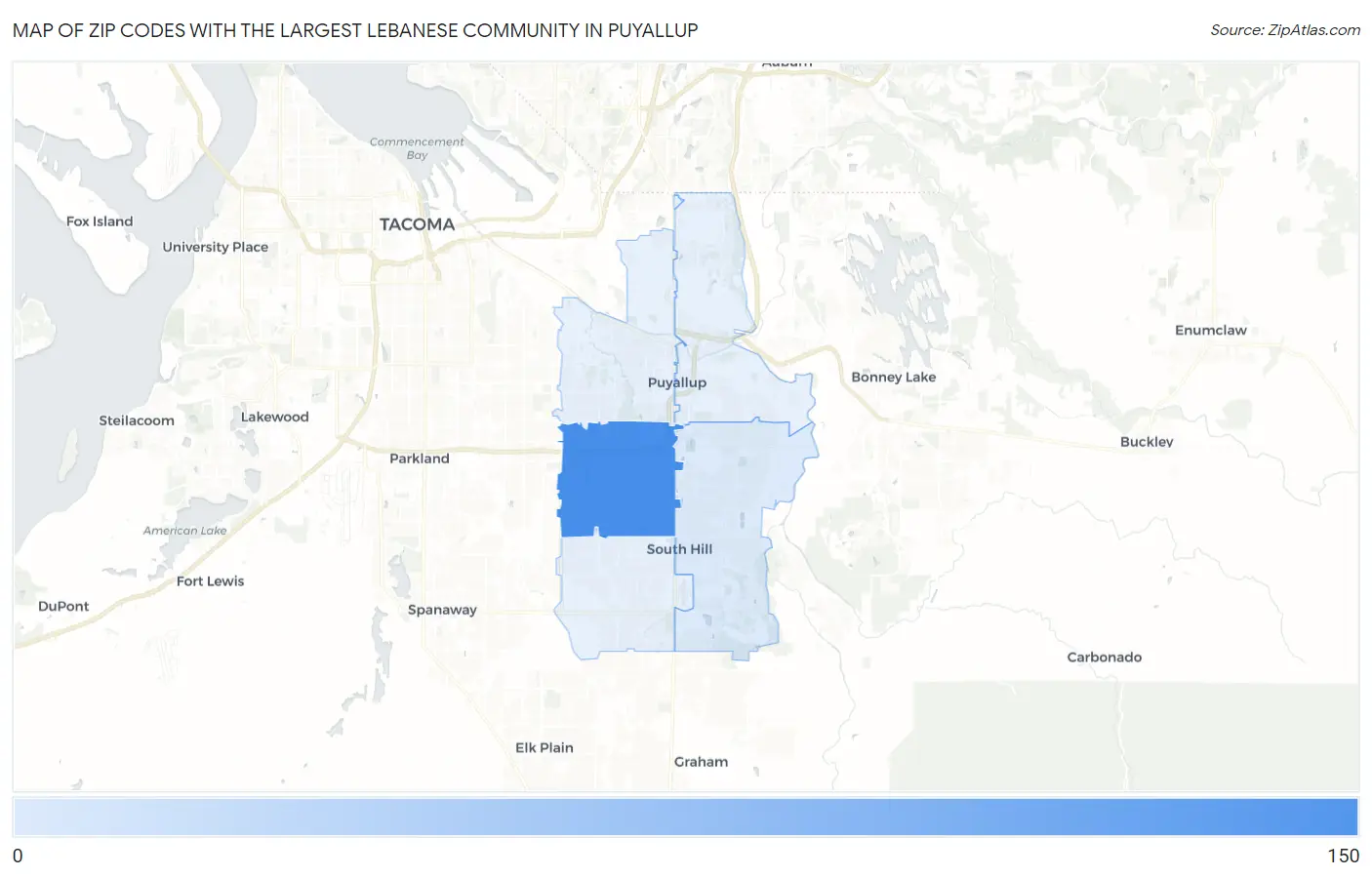 Zip Codes with the Largest Lebanese Community in Puyallup Map