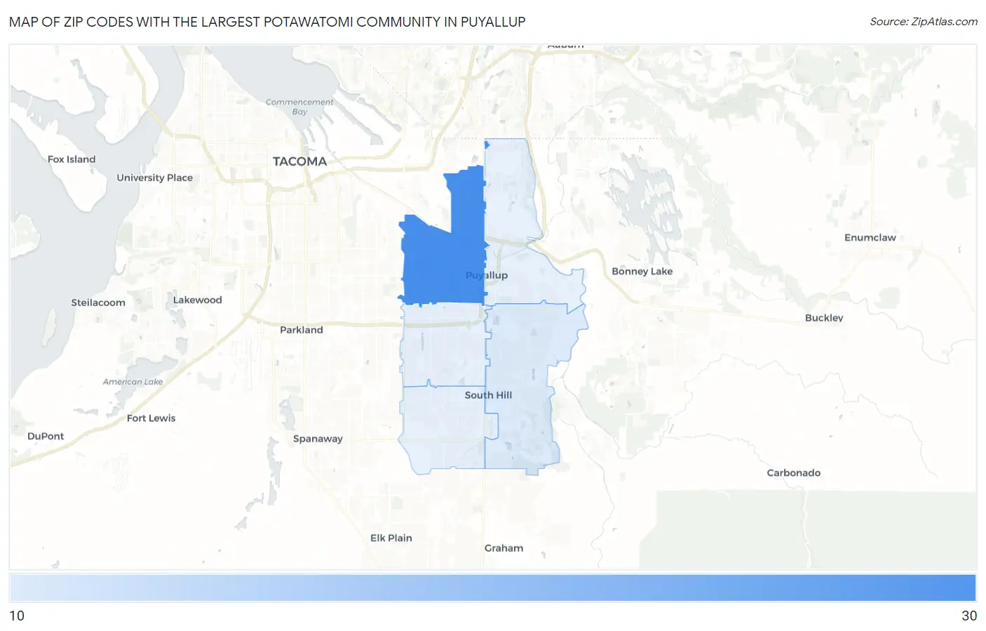 Zip Codes with the Largest Potawatomi Community in Puyallup Map