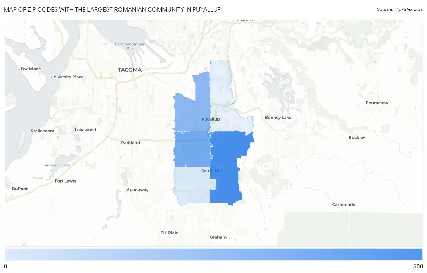 Zip Codes with the Largest Romanian Community in Puyallup Map