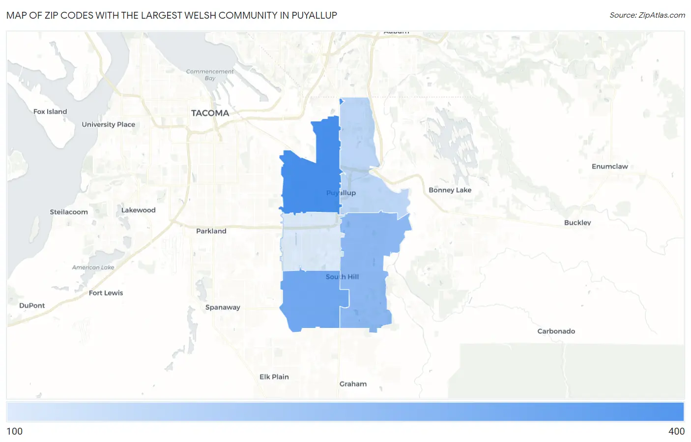 Zip Codes with the Largest Welsh Community in Puyallup Map