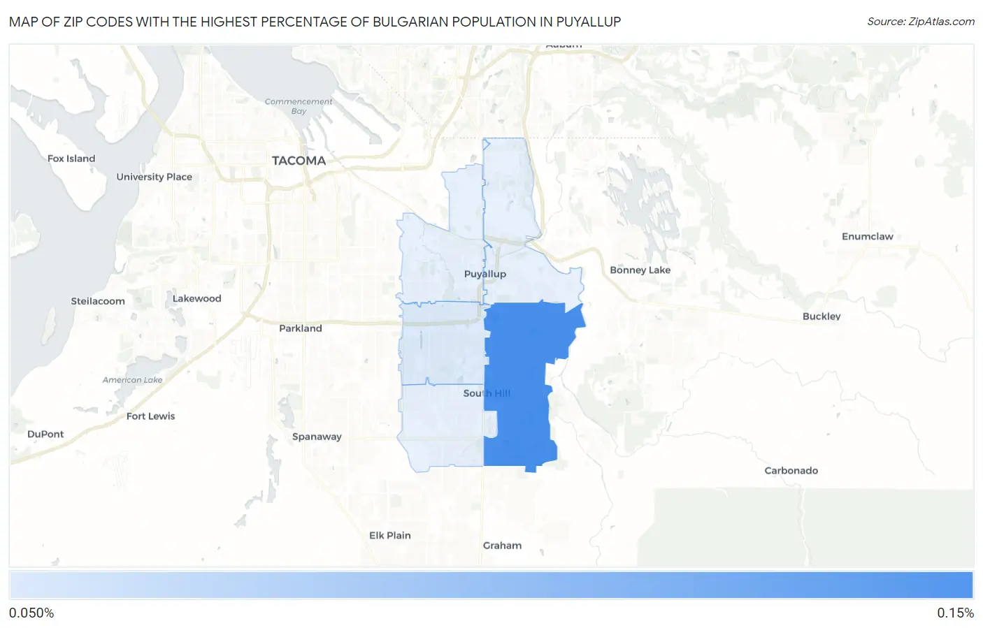 Zip Codes with the Highest Percentage of Bulgarian Population in Puyallup Map