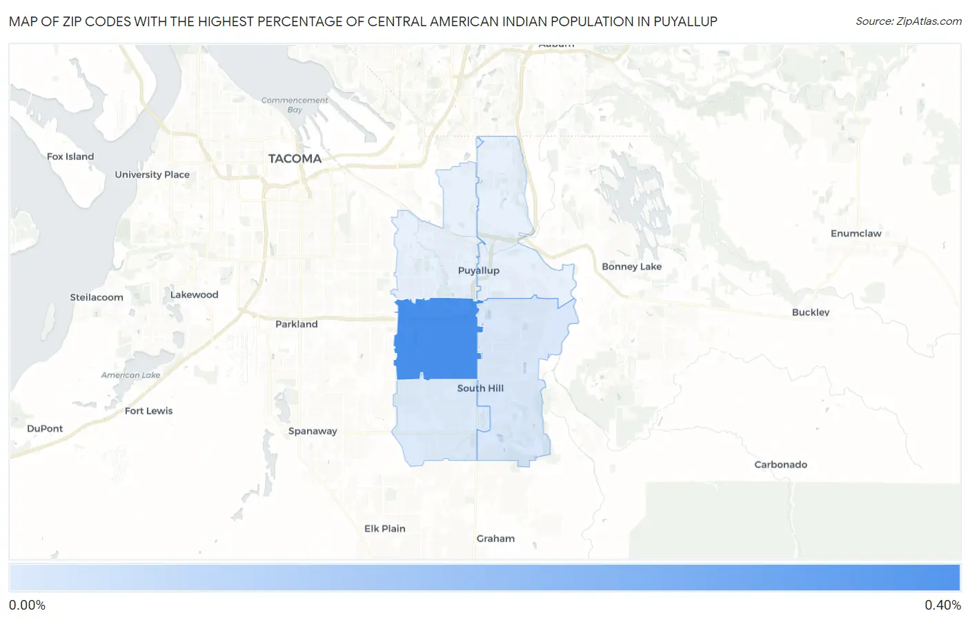 Zip Codes with the Highest Percentage of Central American Indian Population in Puyallup Map
