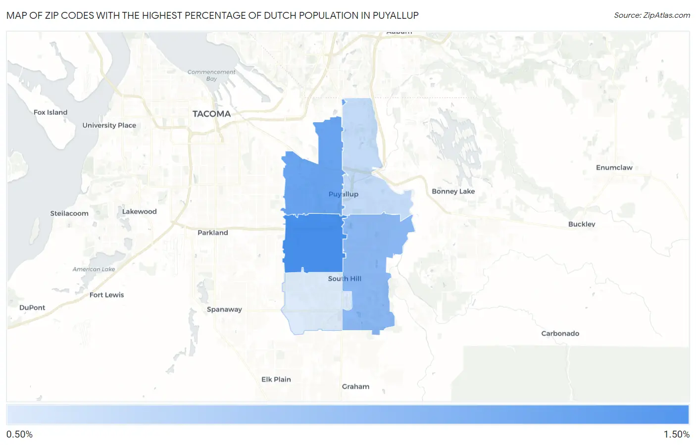 Zip Codes with the Highest Percentage of Dutch Population in Puyallup Map