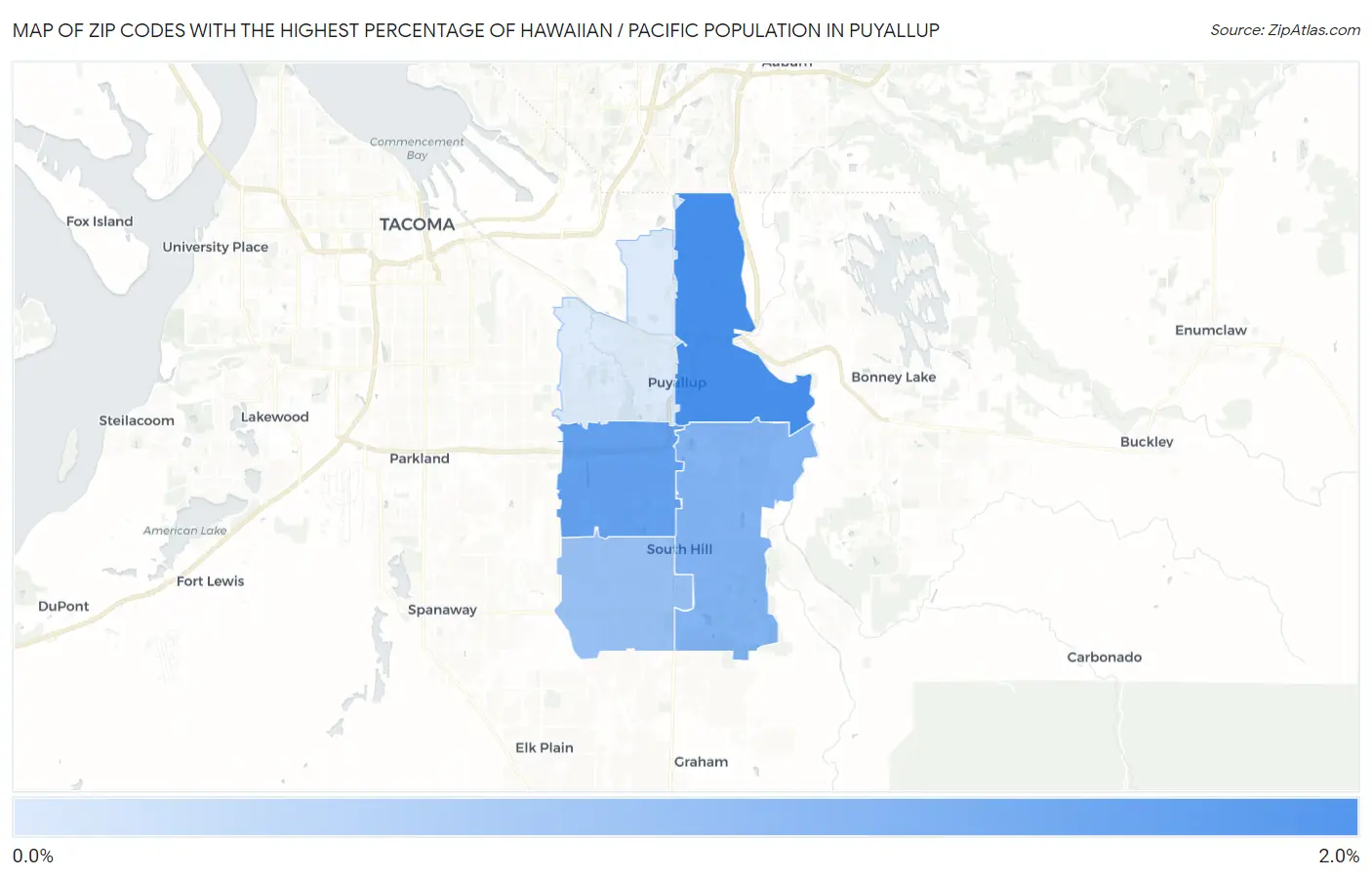 Zip Codes with the Highest Percentage of Hawaiian / Pacific Population in Puyallup Map