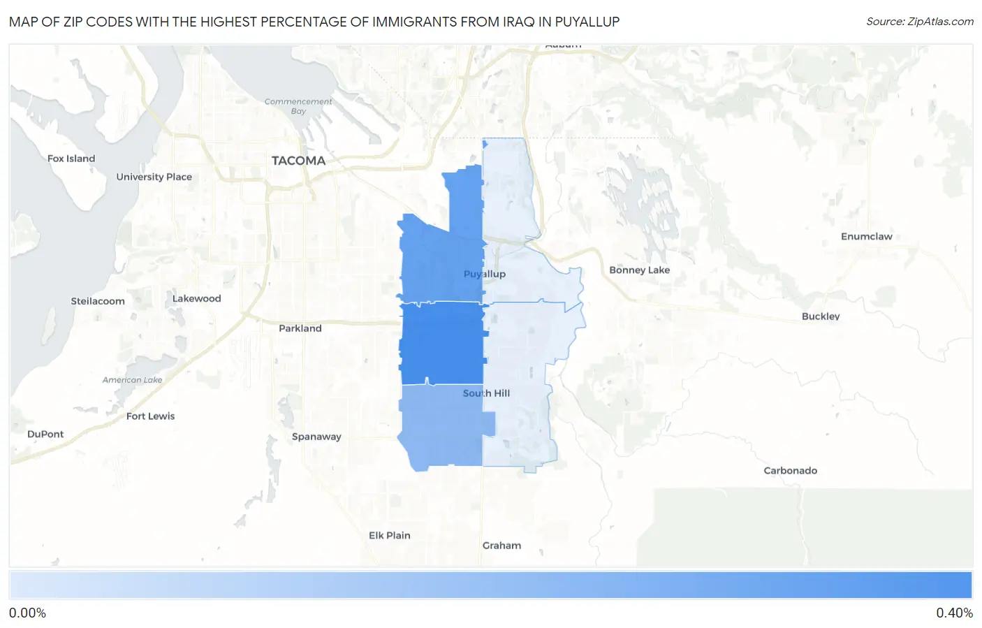 Zip Codes with the Highest Percentage of Immigrants from Iraq in Puyallup Map