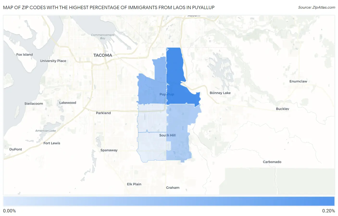Zip Codes with the Highest Percentage of Immigrants from Laos in Puyallup Map