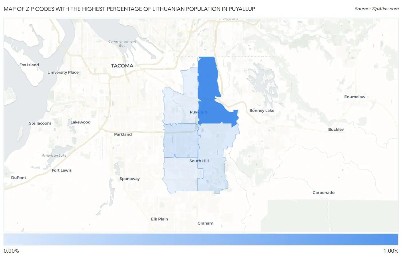 Zip Codes with the Highest Percentage of Lithuanian Population in Puyallup Map