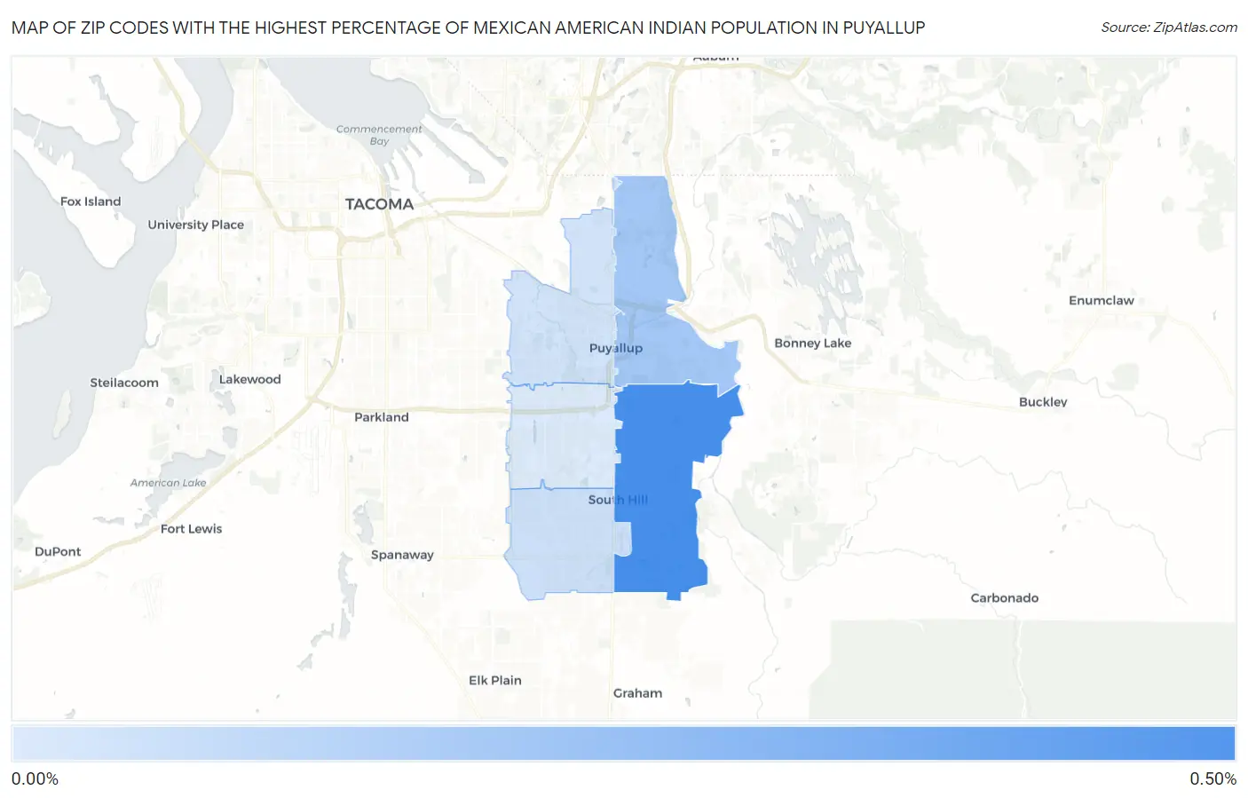 Zip Codes with the Highest Percentage of Mexican American Indian Population in Puyallup Map