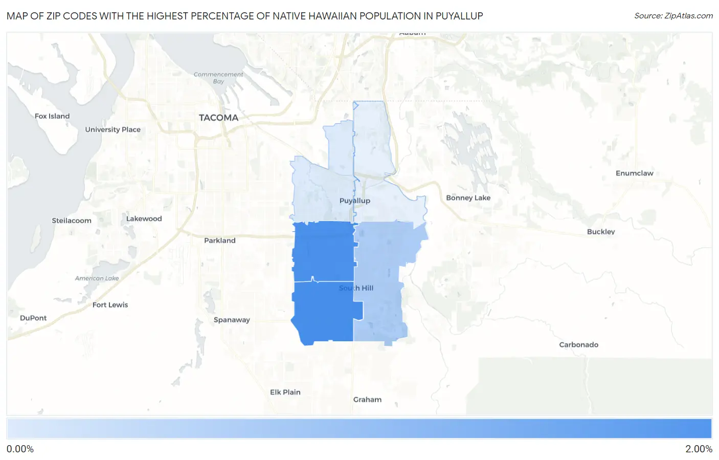 Zip Codes with the Highest Percentage of Native Hawaiian Population in Puyallup Map