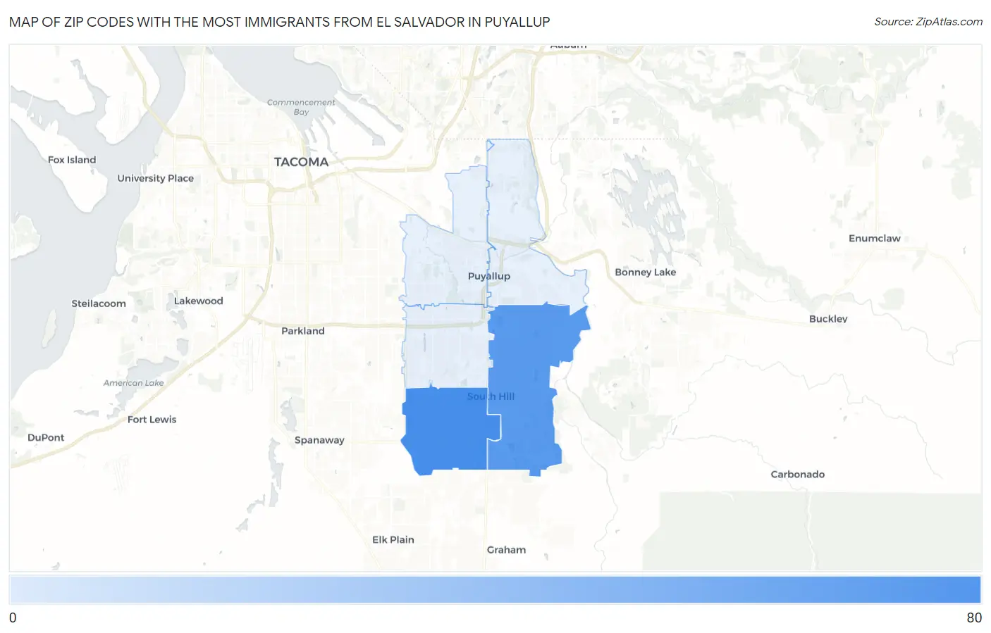 Zip Codes with the Most Immigrants from El Salvador in Puyallup Map