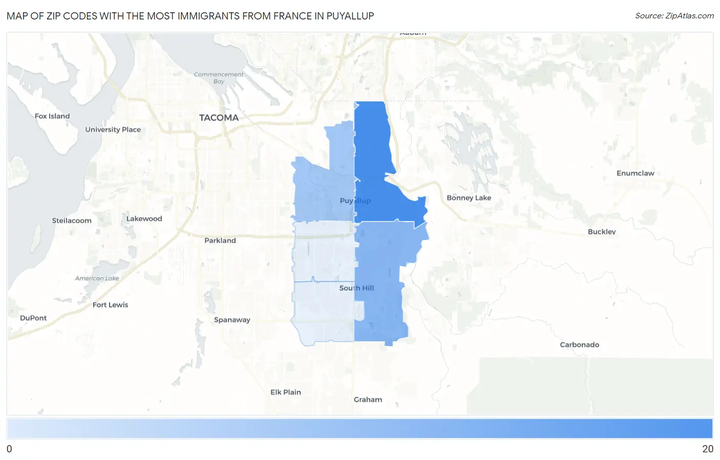 Zip Codes with the Most Immigrants from France in Puyallup Map