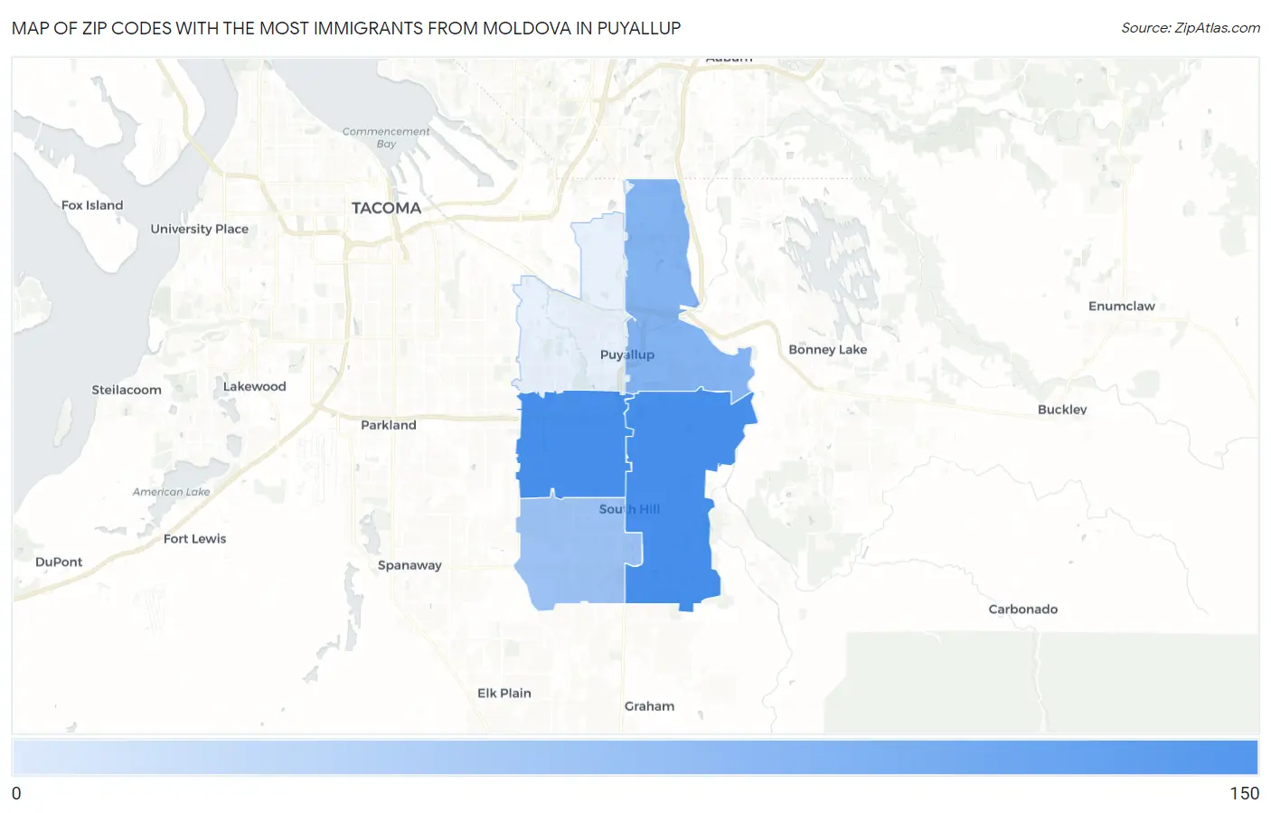 Zip Codes with the Most Immigrants from Moldova in Puyallup Map